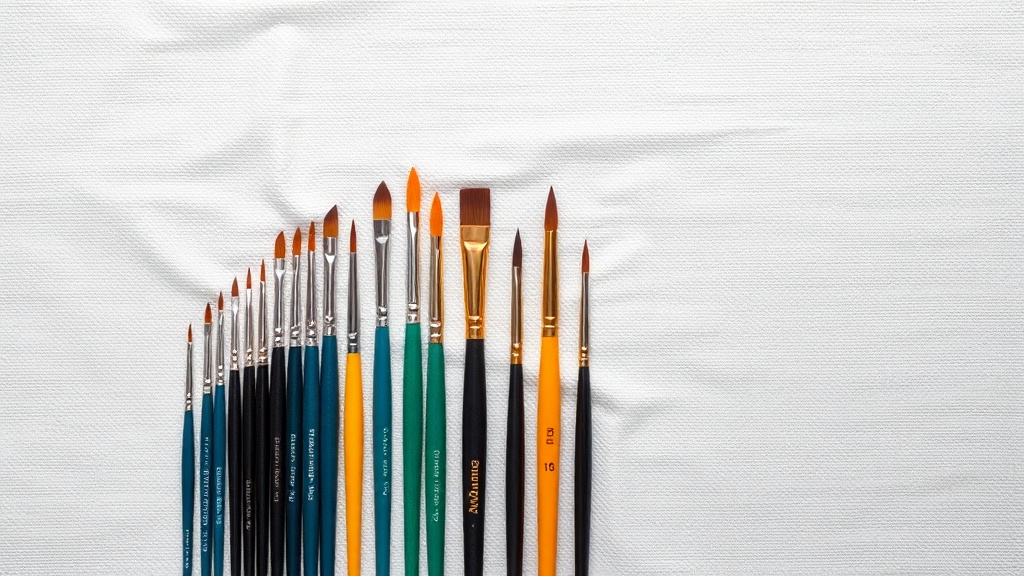 다양한 크기의 수채화 붓이 0호부터 16호까지 캔버스 위에 나란히 놓여 있는 모습